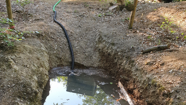 wir befüllen Wasserstellen im Wald